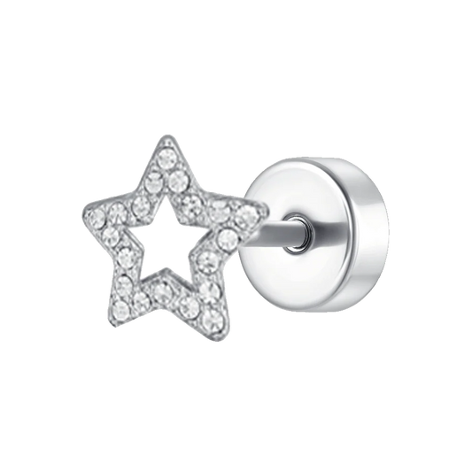 PIERCING ORECCHIO DONNA IN ACCIAIO FORMA STELLA CON ZIRCONI BIANCHI