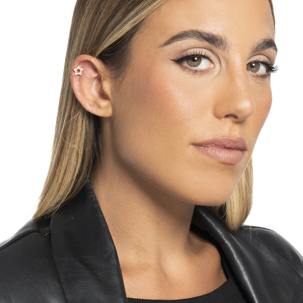 PIERCING ORECCHIO DONNA IN ACCIAIO FORMA STELLA CON ZIRCONI BIANCHI COLORE ORO