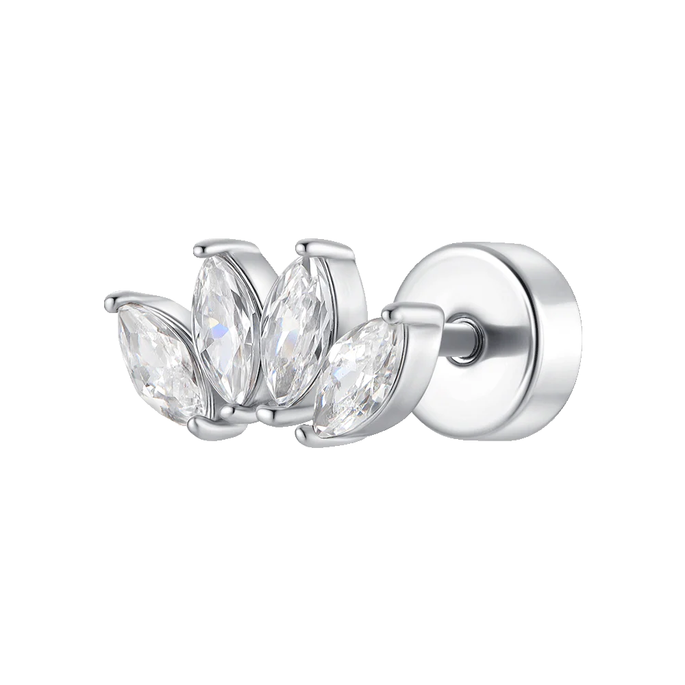 PIERCING ORECCHIO DONNA IN ACCIAIO VENTAGLIO CON ZIRCONI BIANCHI