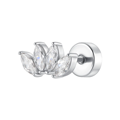 PIERCING ORECCHIO DONNA IN ACCIAIO VENTAGLIO CON ZIRCONI BIANCHI