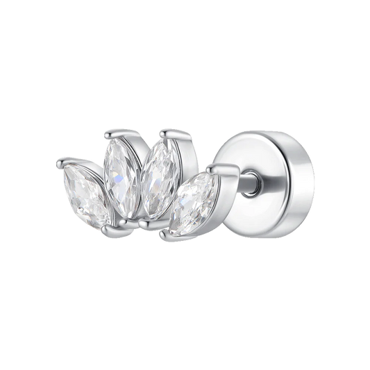 PIERCING ORECCHIO DONNA IN ACCIAIO VENTAGLIO CON ZIRCONI BIANCHI