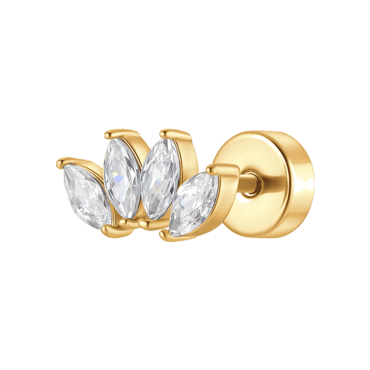 PIERCING ORECCHIO DONNA IN ACCIAIO COLORE ORO VENTAGLIO ZIRCONI BIANCHI