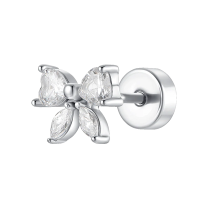 PIERCING ORECCHIO DONNA IN ACCIAIO FARFALLA CON ALI DI ZIRCONE BIANCHI