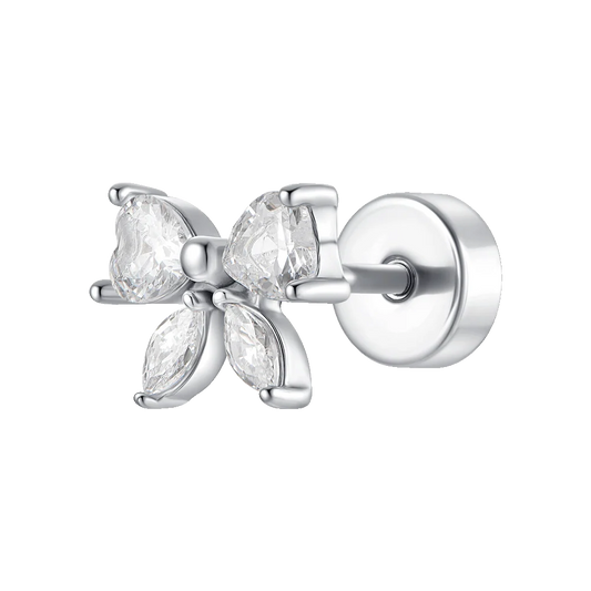PIERCING ORECCHIO DONNA IN ACCIAIO FARFALLA CON ALI DI ZIRCONE BIANCHI