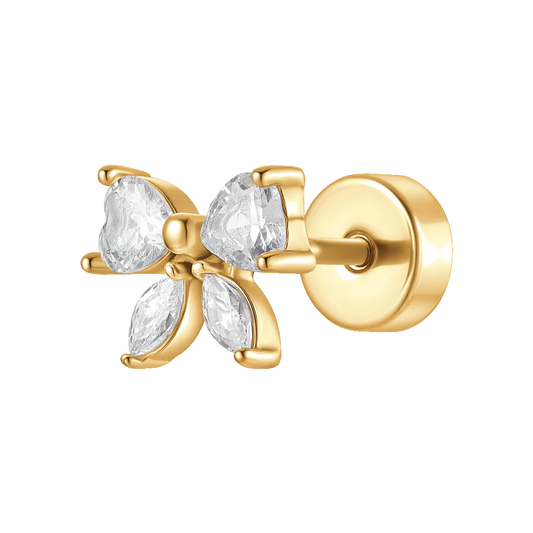 PIERCING ORECCHIO DONNA IN ACCIAIO COLORE ORO FARFALLA E ZIRCONI BIANCHI