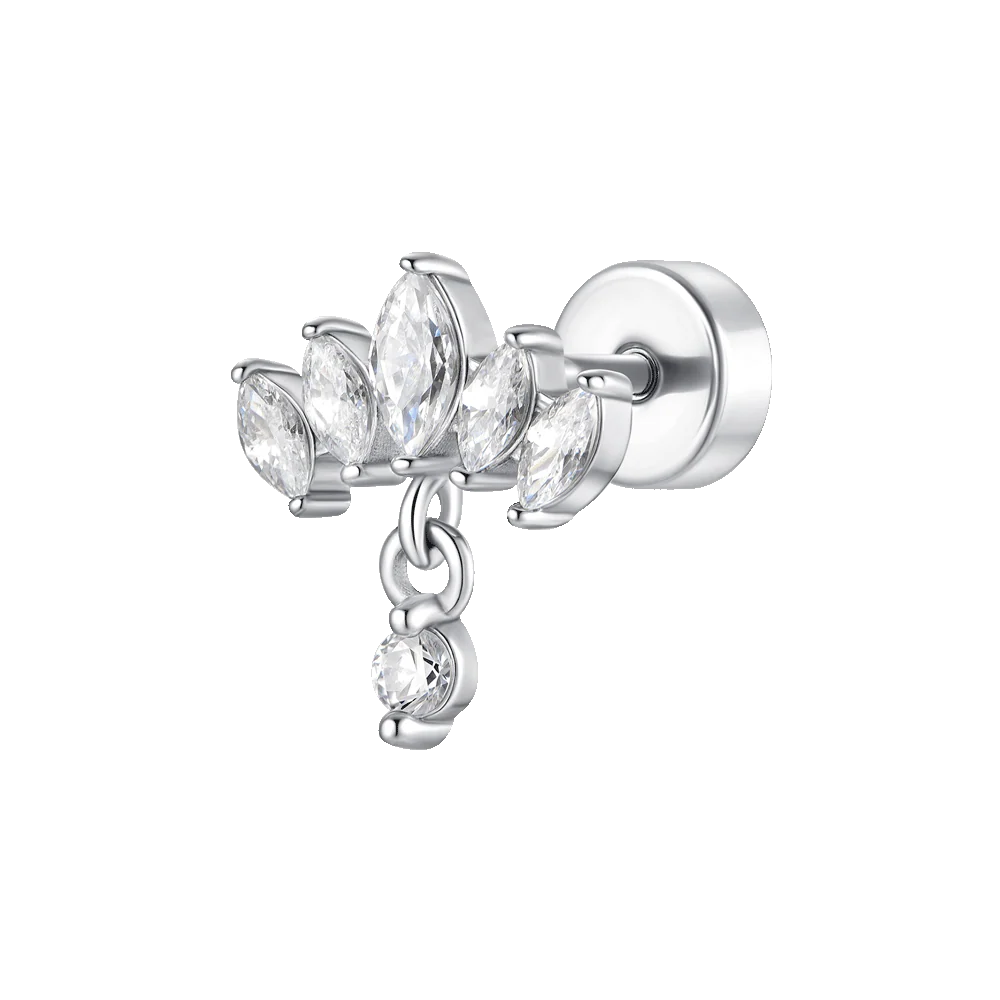 PIERCING ORECCHIO DONNA IN ACCIAIO VENTAGLIO ZIRCONI BIANCHI E CRISTALLO