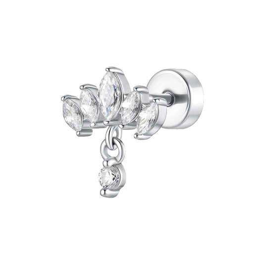 PIERCING ORECCHIO DONNA IN ACCIAIO VENTAGLIO ZIRCONI BIANCHI E CRISTALLO