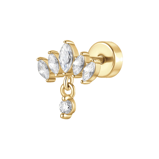 PIERCING ORECCHIO DONNA IN ACCIAIO COLORE ORO VENTAGLIO ZIRCONI BIANCHI