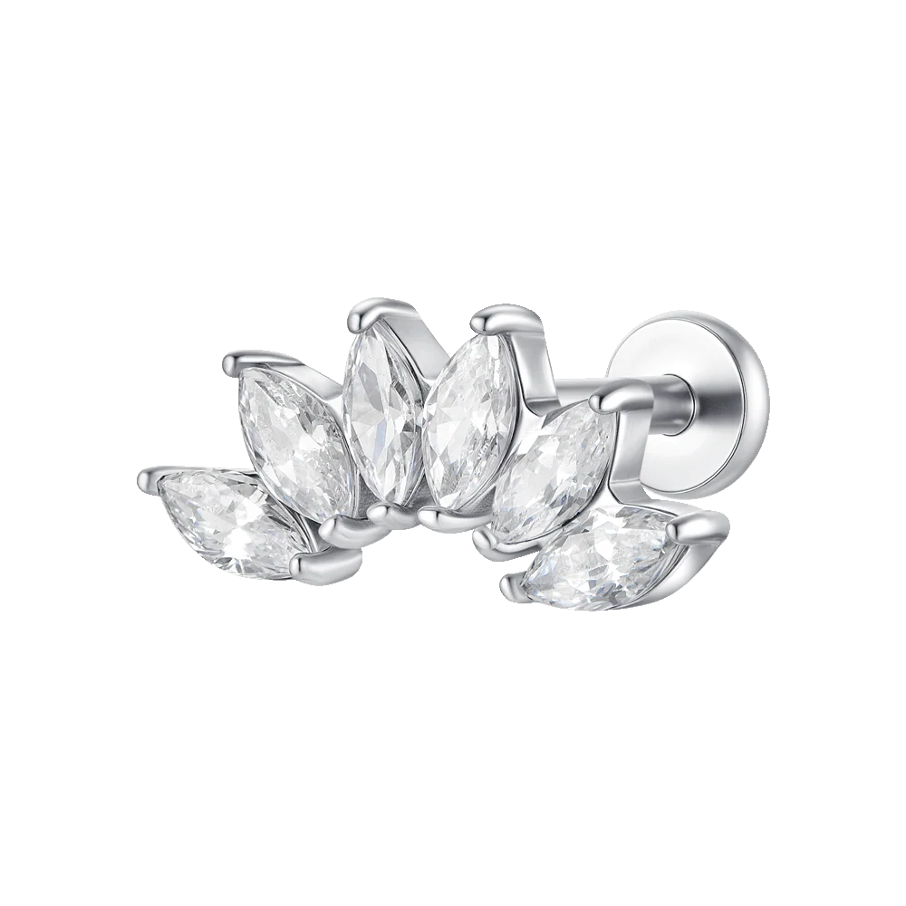 PIERCING ORECCHIO DONNA IN ACCIAIO VENTAGLIO ZIRCONI BIANCHI