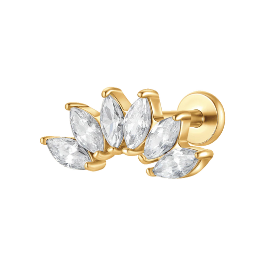 PIERCING ORECCHIO DONNA IN ACCIAIO COLORE ORO VENTAGLIO ZIRCONI BIANCHI