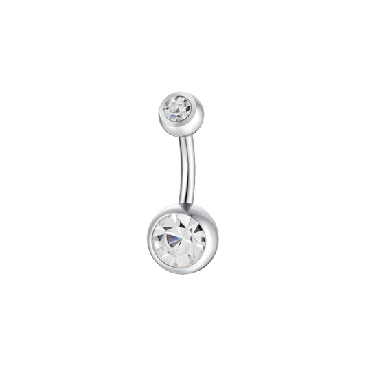 PIERCING OMBELICO DONNA IN ACCIAIO CON SFERICA ZIRCONI BIANCHI