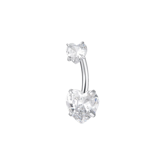 PIERCING OMBELICO DONNA IN ACCIAIO CON ZIRCONI BIANCHI TAGLIO CUORE
