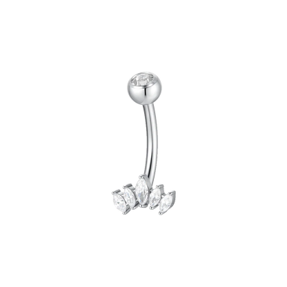 PIERCING OMBELICO DONNA IN ACCIAIO CON VENTAGLIO ZIRCONI BIANCHI
