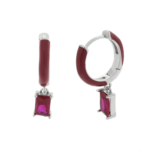 Orecchini in Argento 925 a cerchio con zirconi fucsia