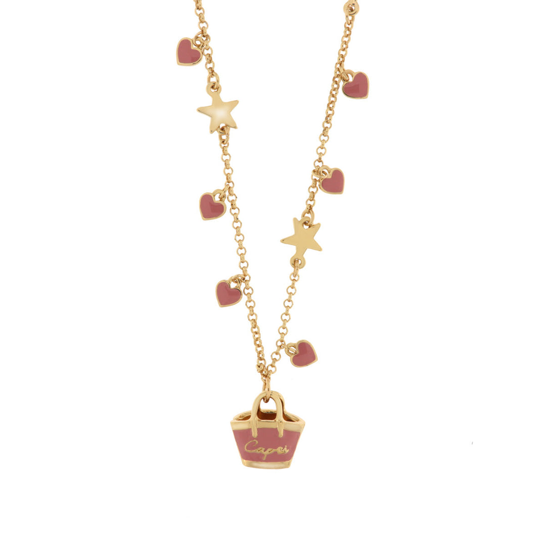 Collana in Metallo con borsa e cuori rosa Amocapri