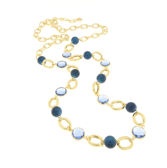 Collana in Metallo con catena e perle e cristalli blu Amovenezia