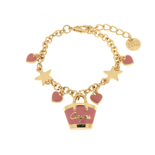 Bracciale in Metallo con borsa rosa Capri e cuori Amocapri