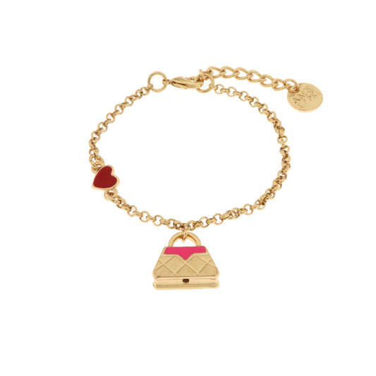 Bracciale in Metallo con borsa rosa e cuore rosso Amocapri