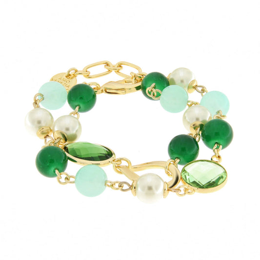 Bracciale in Metallo doppio filo con perle e crstallo verde Amovenezia