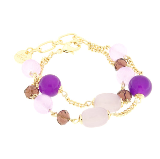 Bracciale in Metallo doppio filo con perle viola e pietre allungate Amovenezia