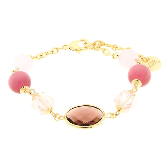 Bracciale in Metallo con cristallo rosa e perle Amovenezia