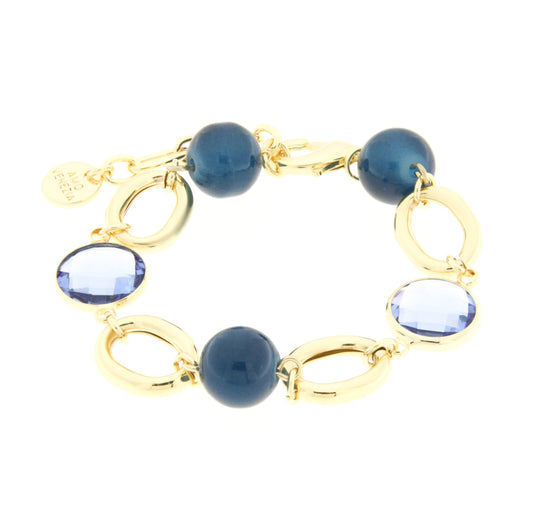 Bracciale in Metallo con catene e cristalli e perle blu Amovenezia