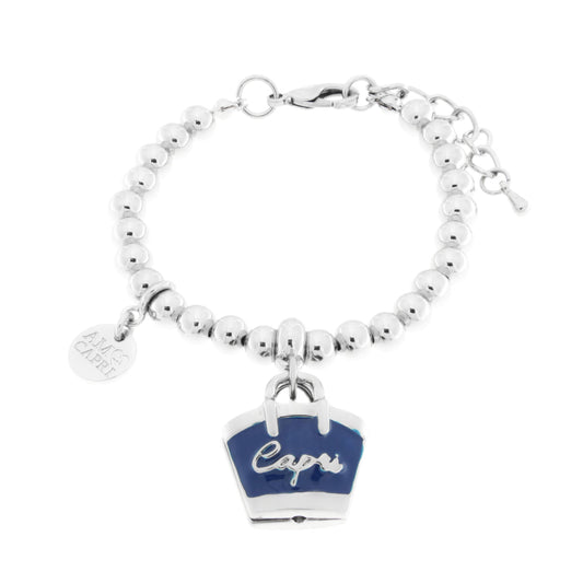 Bracciale in Metallo con borsa blu scritta capri Amocapri