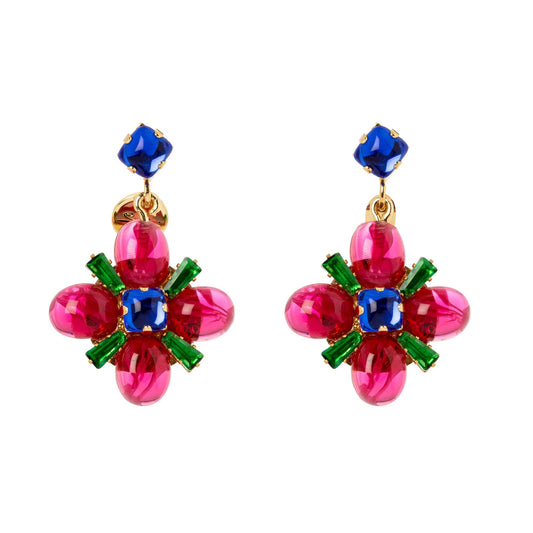 Orecchini cristallo e fiore Nellie - Rosso