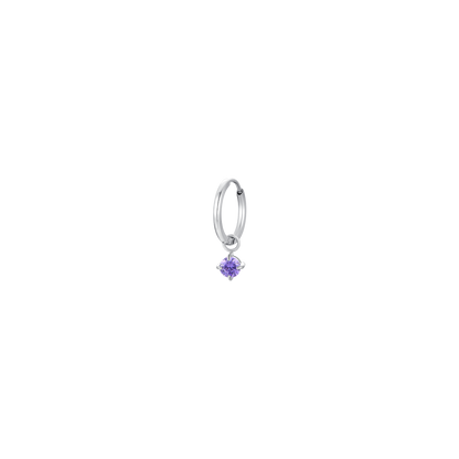 MONO ORECCHINI DONNA IN ACCIAIO CERCHIO CON ZIRCONE VIOLA