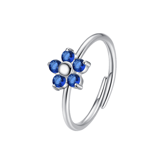 ANELLO DONNA IN ACCIAIO CON FIORE E ZIRCONI BLU