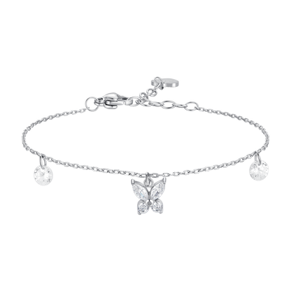 BRACCIALE DONNA IN ACCIAIO CON PENDENTE FARFALLA ED ALI ZIRCONE BIANCO