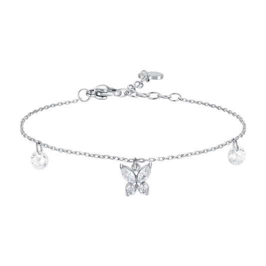 BRACCIALE DONNA IN ACCIAIO CON PENDENTE FARFALLA ED ALI ZIRCONE BIANCO