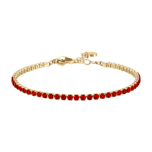 BRACCIALE TENNIS DONNA IN ACCIAIO COLORE ORO CON ZIRCONI ROSSI