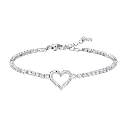 BRACCIALE TENNIS DONNA IN ACCIAIO CON CUORE E PUNTI LUCE DI ZIRCONE BIANCO