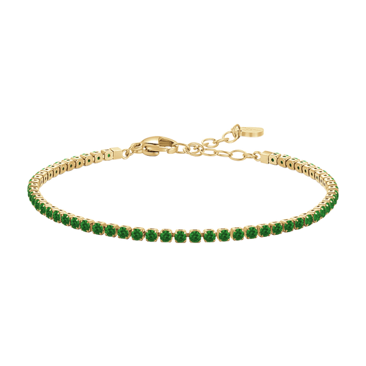 BRACCIALE TENNIS DONNA IN ACCIAIO COLORE ORO CON ZIRCONI VERDI
