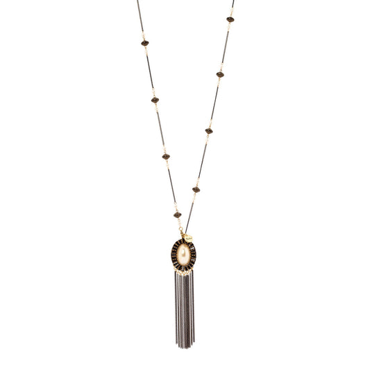 Collana lunga ciondolo nappina Amytis - Bianco e nero