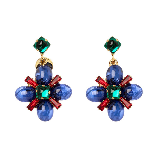 Orecchini cristallo e fiore Nellie - Blu