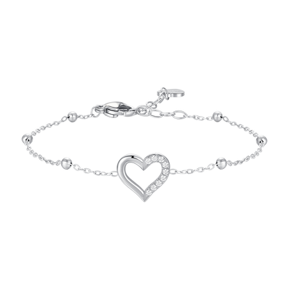 BRACCIALE DONNA IN ACCIAIO CON CUORE E PUNTI LUCE DI ZIRCONE BIANCO