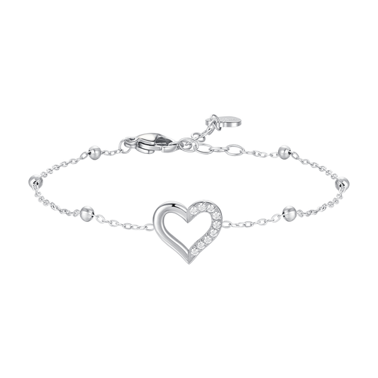 BRACCIALE DONNA IN ACCIAIO CON CUORE E PUNTI LUCE DI ZIRCONE BIANCO