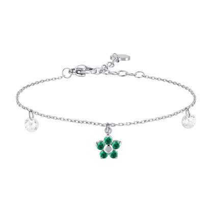 BRACCIALE DONNA IN ACCIAIO CON PENDENTE FIORE E PETALI ZIRCONE VERDE