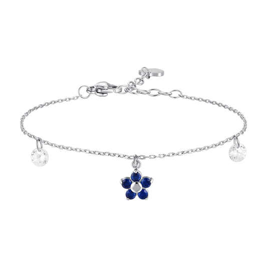 BRACCIALE DONNA IN ACCIAIO CON PENDENTE FIORE E PETALI ZIRCONE BLU