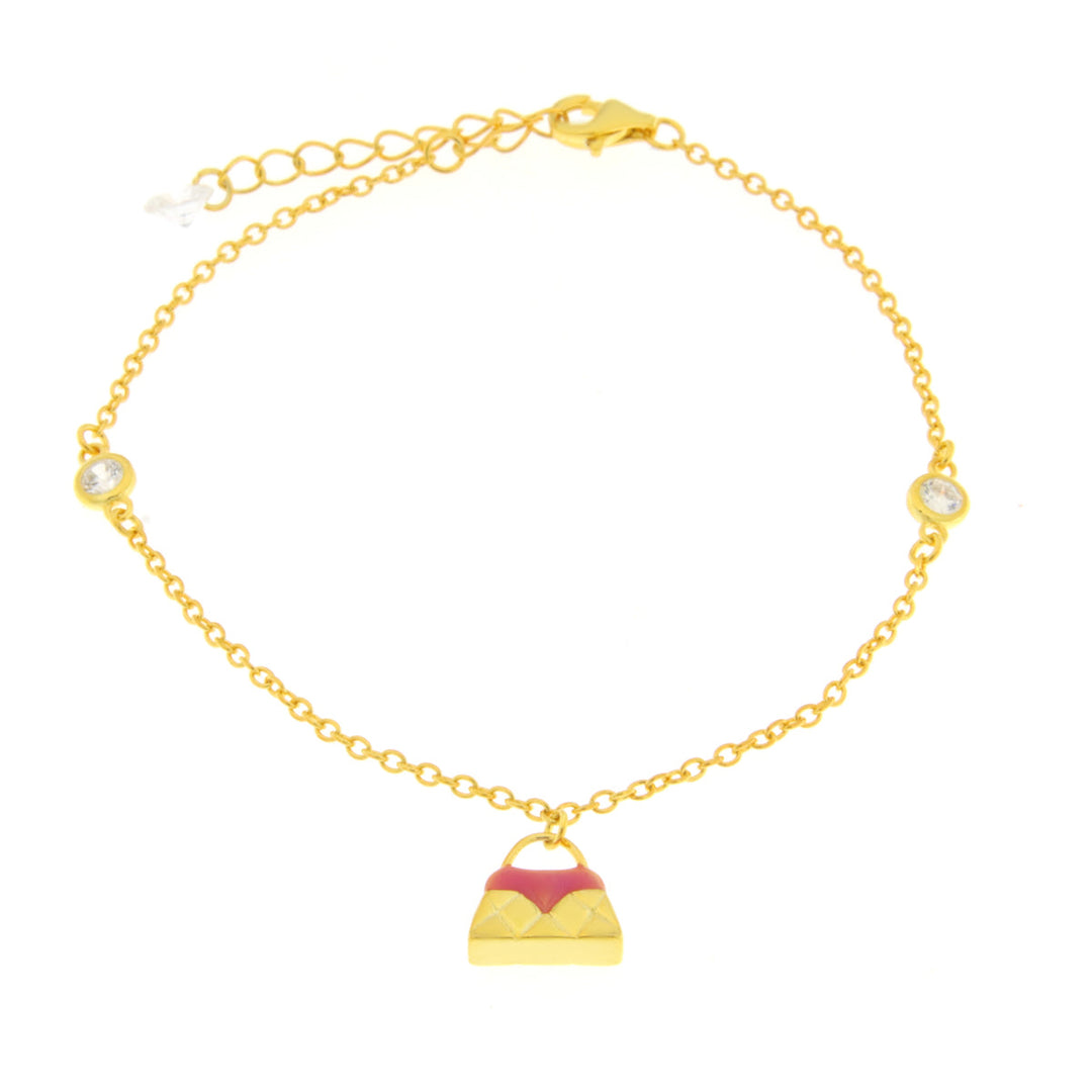 Bracciale in Argento 925 con borsetta rosa
