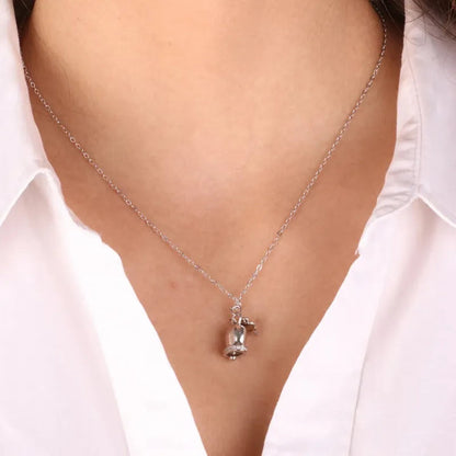 Collana in Argento 925 con campanella a ciondolo e quadrifoglio