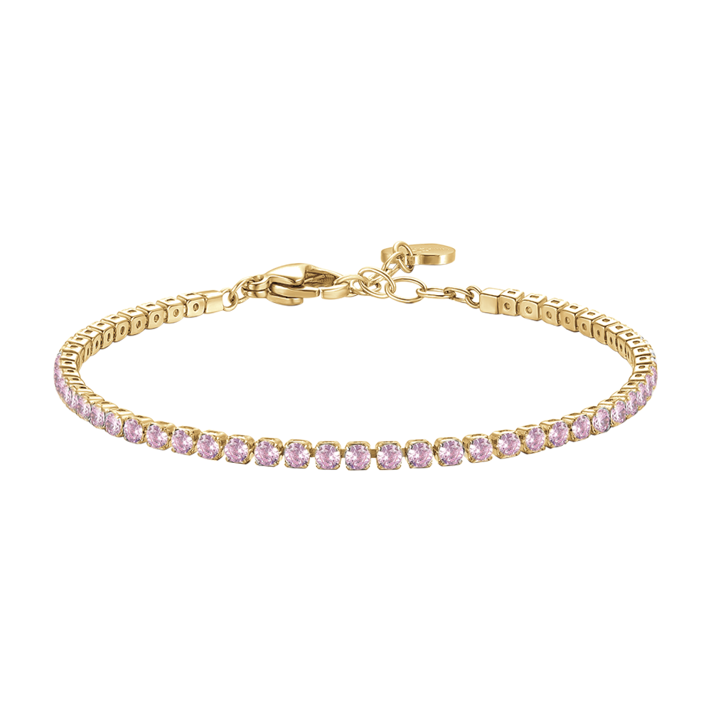 BRACCIALE TENNIS DONNA IN ACCIAIO COLORE ORO CON ZIRCONI ROSA