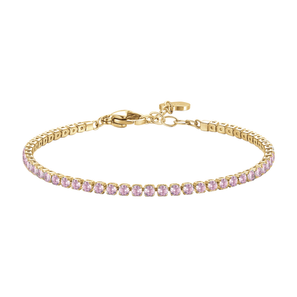 BRACCIALE TENNIS DONNA IN ACCIAIO COLORE ORO CON ZIRCONI ROSA