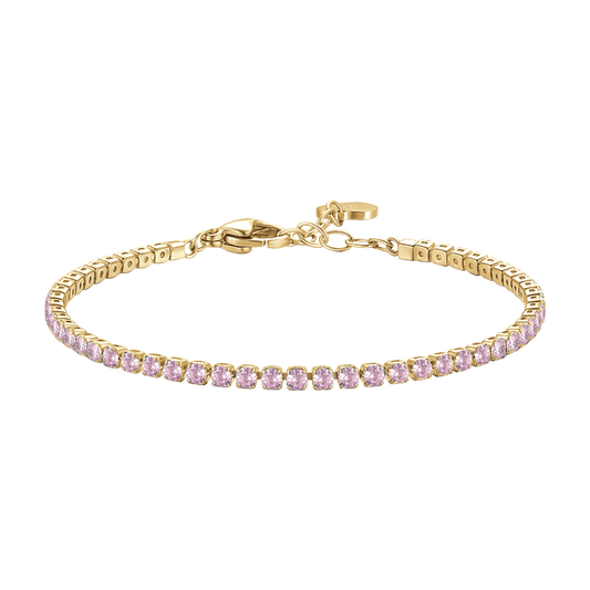BRACCIALE TENNIS DONNA IN ACCIAIO COLORE ORO CON ZIRCONI ROSA