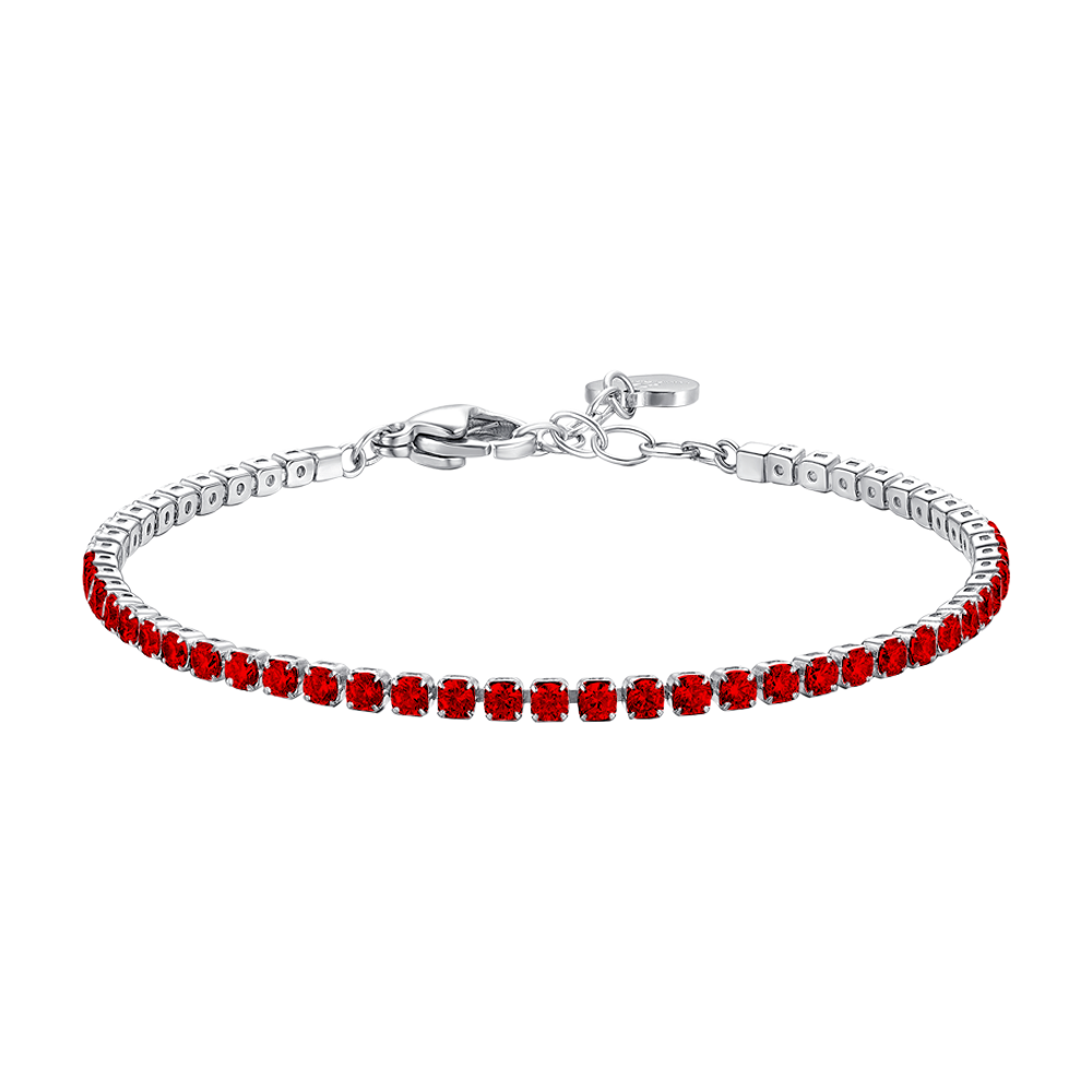 BRACCIALE TENNIS DONNA IN ACCIAIO CON ZIRCONI ROSSI