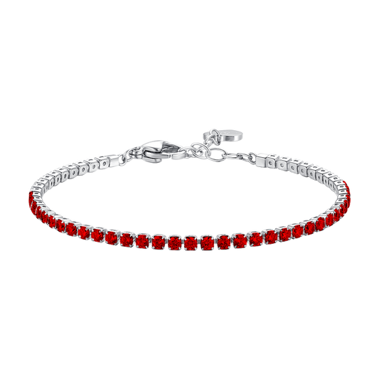BRACCIALE TENNIS DONNA IN ACCIAIO CON ZIRCONI ROSSI