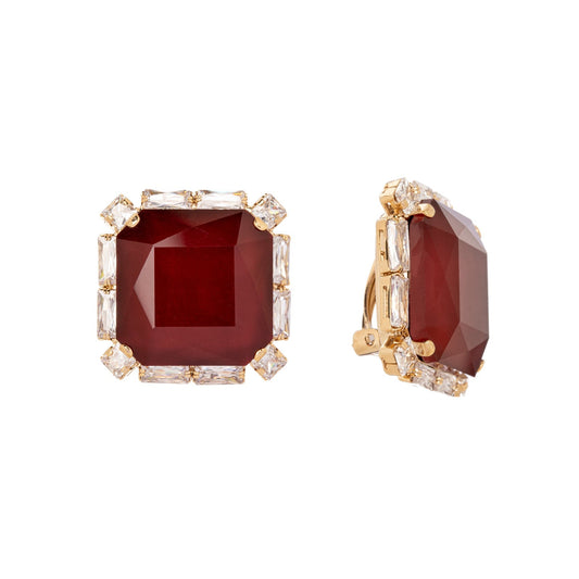 Orecchini con cristallo quadrato Semira - Rosso