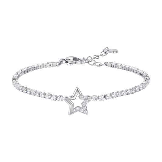 BRACCIALE TENNIS DONNA IN ACCIAIO CON STELLA E PUNTI LUCE CON ZIRCONI BIANCHI